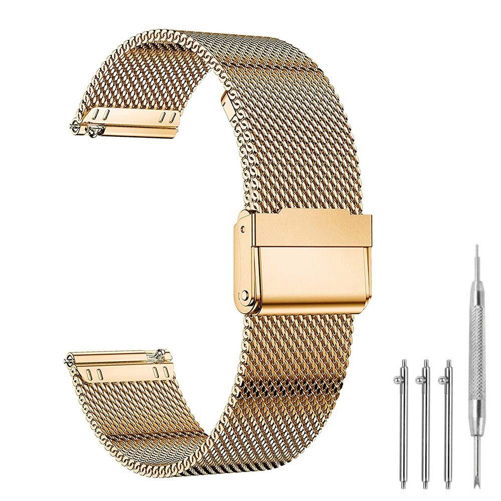 BTTO Uhrenarmband Uhrenarmband,Edelstahl Mesh Schnellverschluss Ersatzband,18/20/22mm, intelligente Uhrenarmbänder,für Herren und Damen Gold