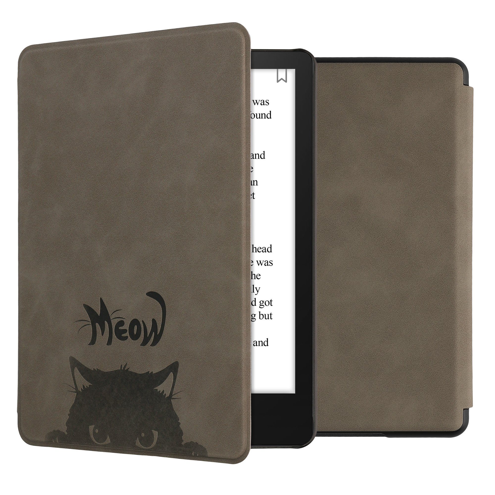 kwmobile E-Reader-Hülle Hülle für Amazon Kindle Paperwhite 11. Generation 2021 Hülle, Kunstleder Cover Katze Meow Design