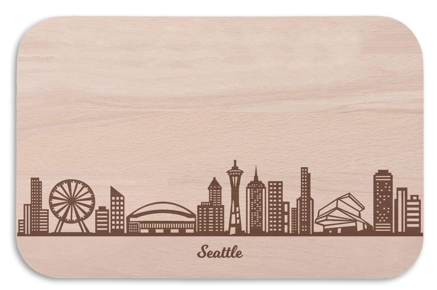 GRAVURZEILE Schneidebrett Frühstücksbrettchen Seattle mit Skyline Gravur - Brotzeitbrett & Geschenk für Seattle Stadtverliebte & Fans - ideal auch als Souvenir, Holz, (Kein Set)