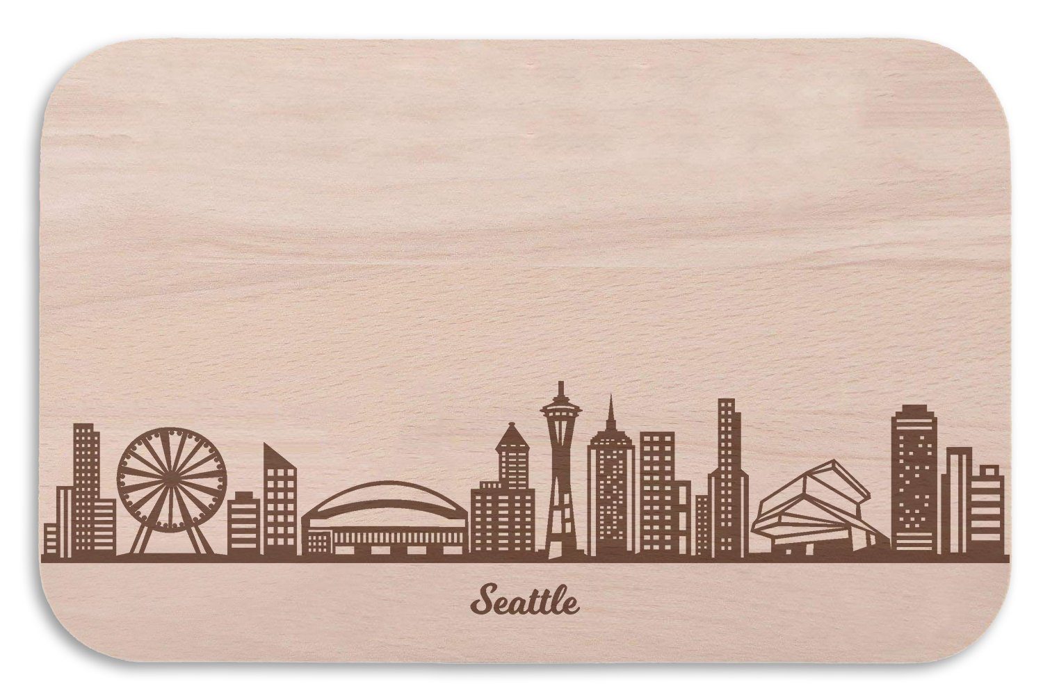GRAVURZEILE Schneidebrett Frühstücksbrettchen Seattle mit Skyline Gravur - Brotzeitbrett -, Buchenholz, (Kein Set)