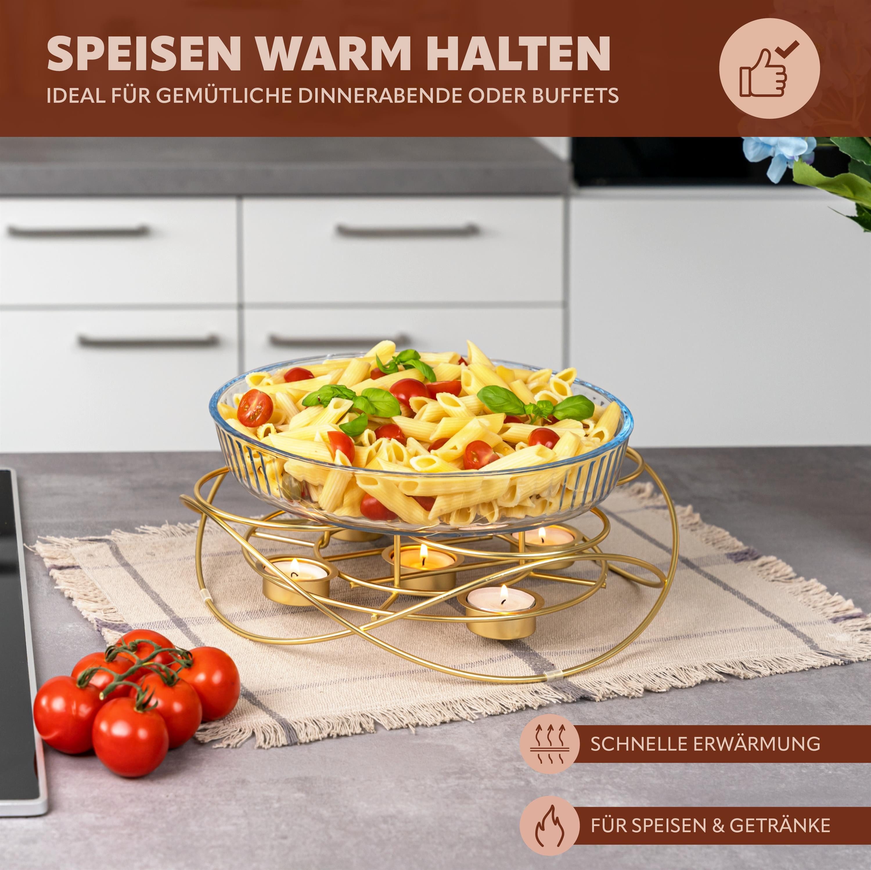 bremermann Speisenwärmer Speisenwärmer, für 5 Teelichter, runde Warmhalteplatte, Stövchen, (1-tlg)