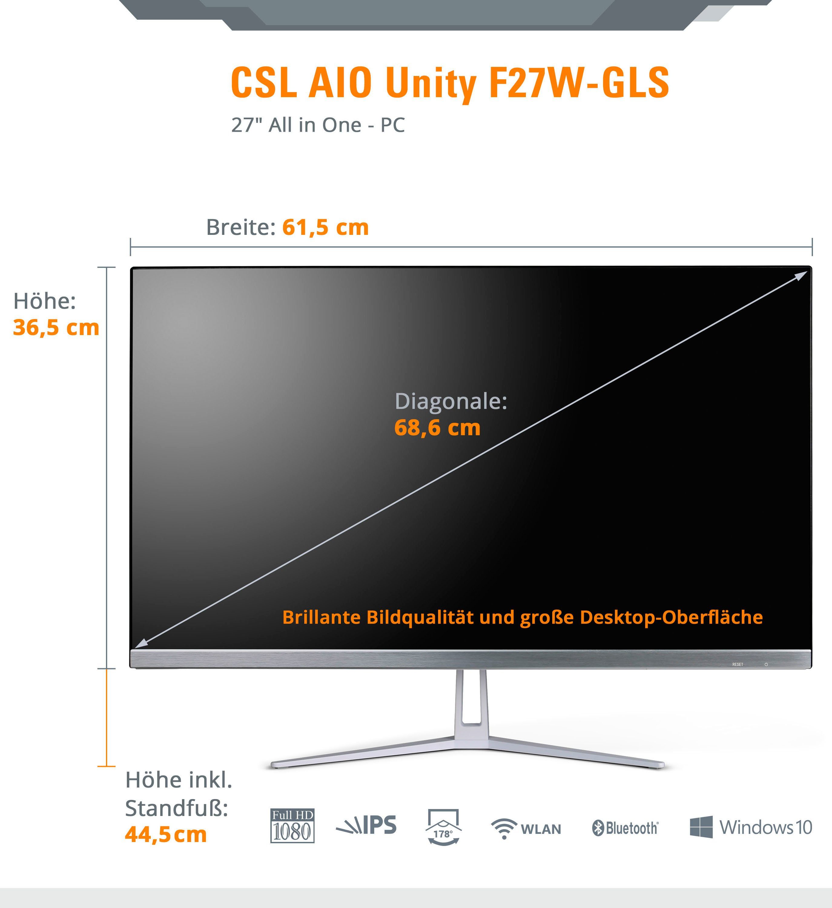 CSL Unity F27-GLS mit Windows 10 Pro All-in-One PC (27 Zoll, Intel® Celeron  Celeron® N4120, UHD Graphics 600, 16 GB RAM, 256 GB SSD)