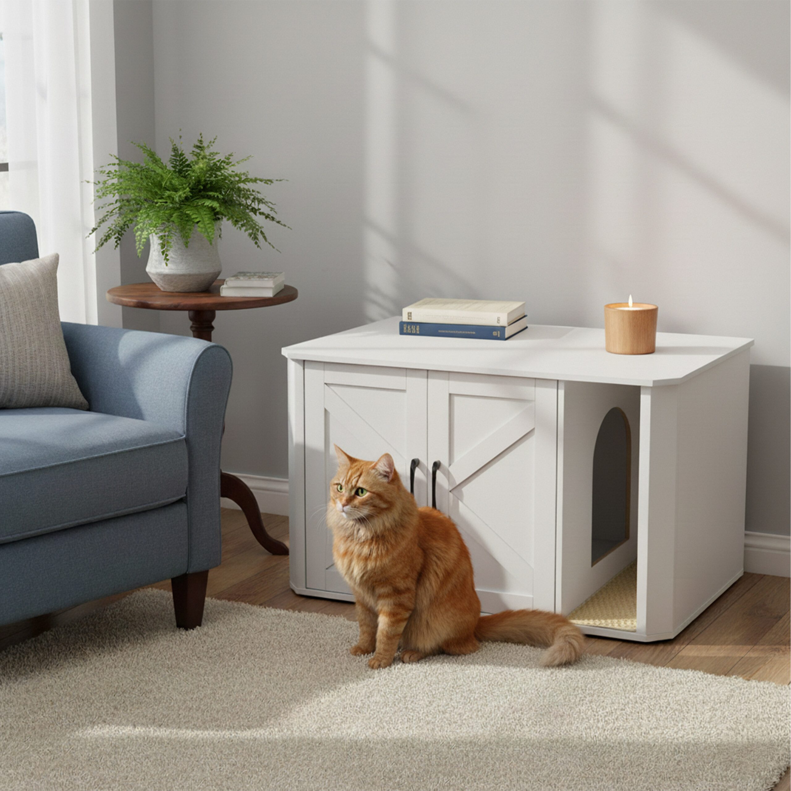 relaxdays Indoorhütte Katzenschrank für Katzenklo, weiß günstig online kaufen