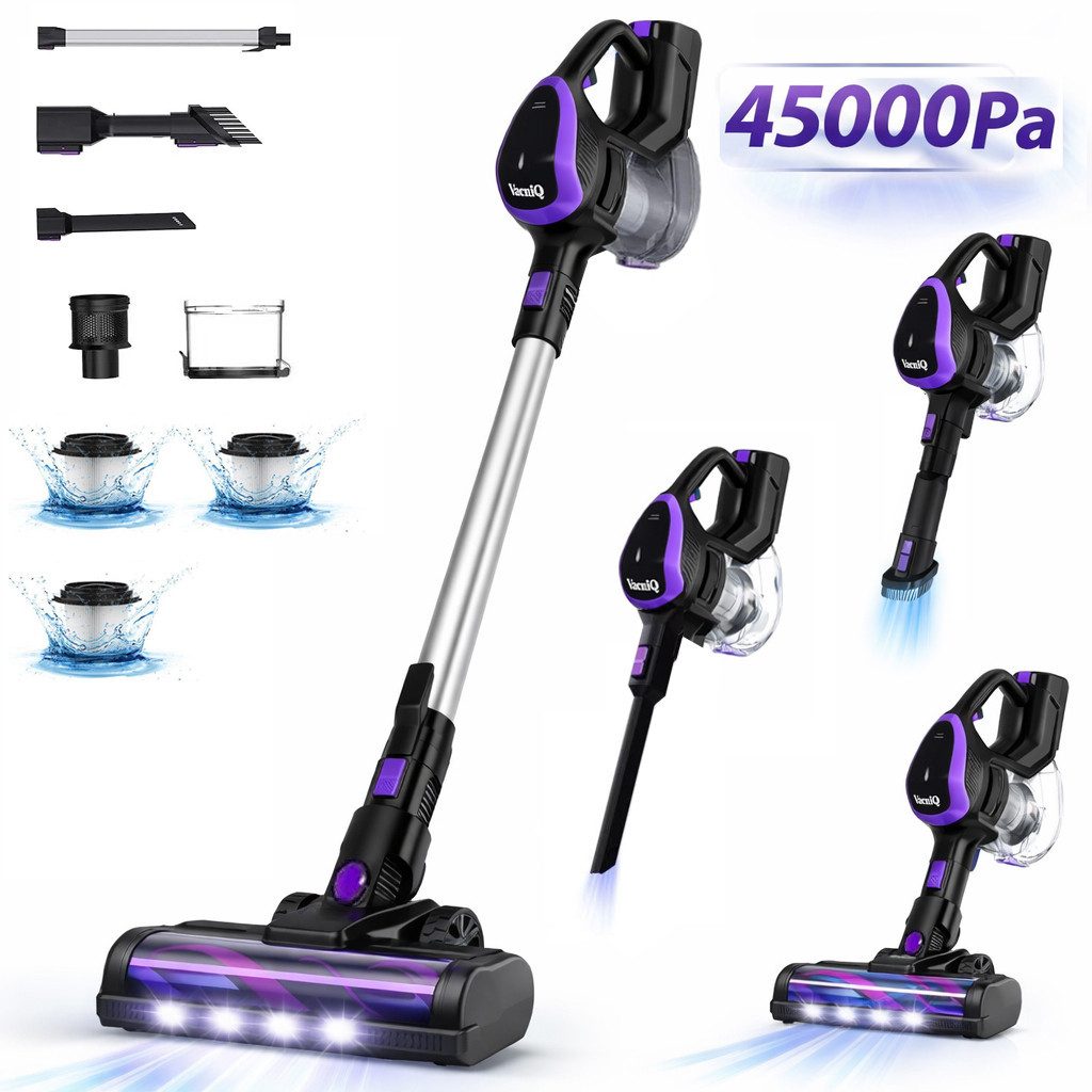 VacniQ Akku-Hand-und Stielstaubsauger Akku Staubsauger Kabellos, für Tierhaare, 5-stufiger HEPA-Filter, beutellos, Akku Staubsauger, Staubsauger, 45KPa, 45 Minuten, 1.2 L,65 dB, 1.5kg