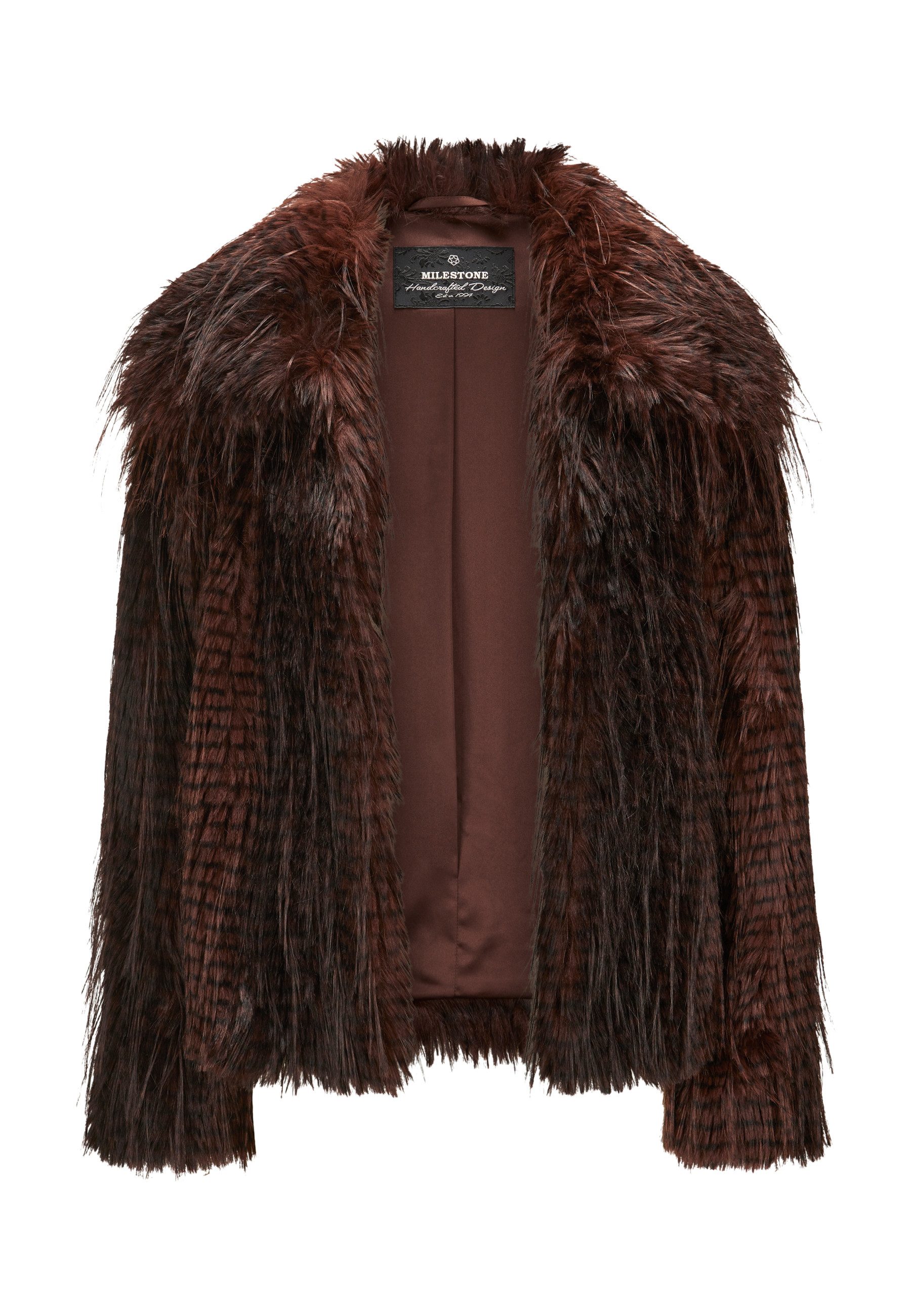 MILESTONE Fellimitatjacke MSNelly Zweifarbiger Feder-Look aus langhaarigem Kunstpelz mit Satinfutter – Bild 2 von 5