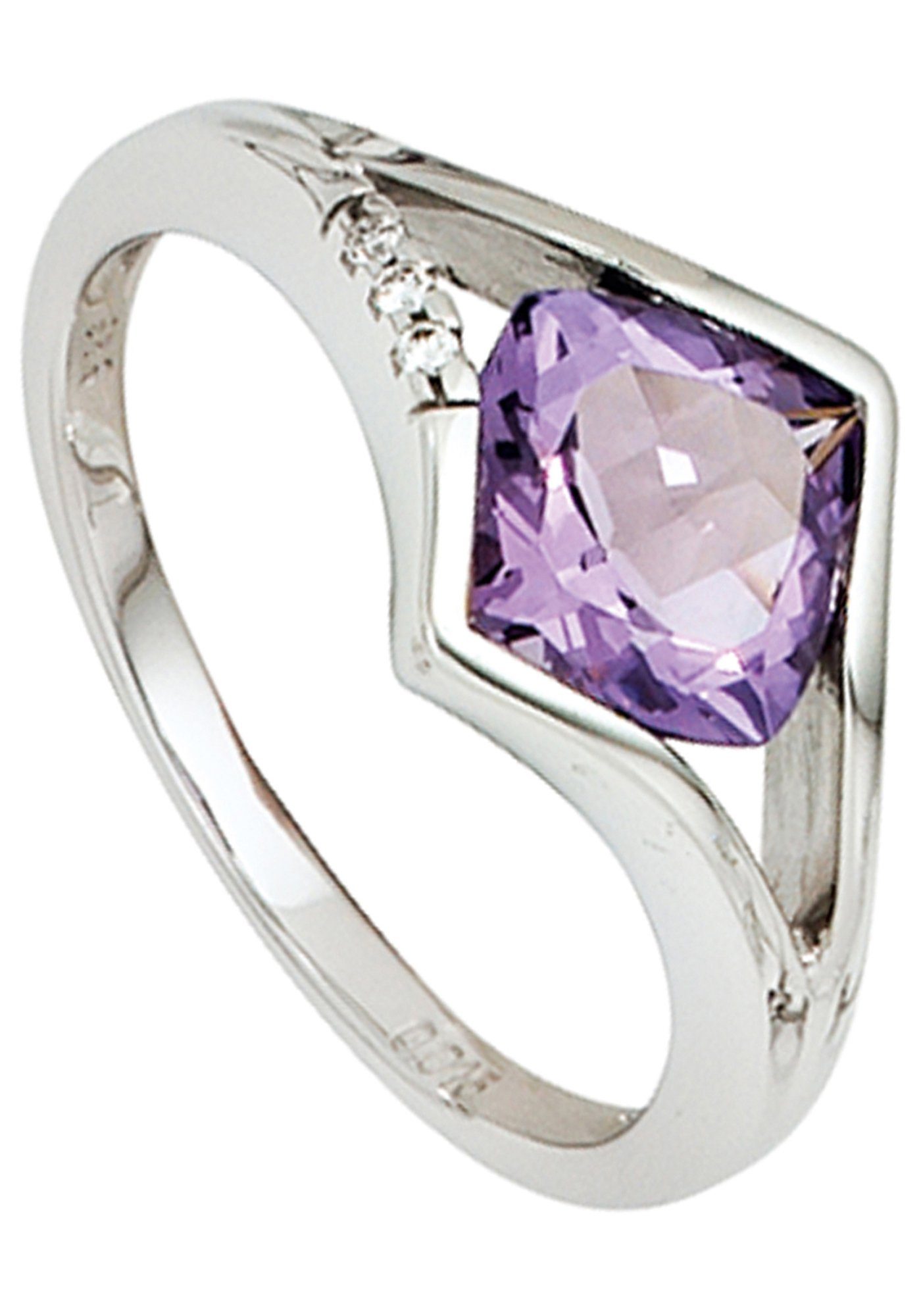 JOBO Diamantring, 585 Weißgold mit Amethyst und 3 Diamanten