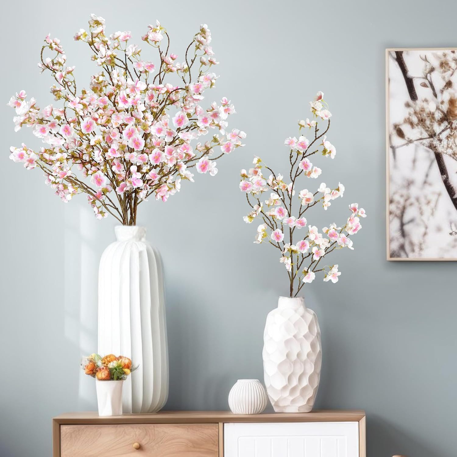 Kunstblumenstrauß 4PCS Künstliche Kirschblütenzweige Deko, Frühling Kirschblüten Zweige, Minicloss, für Hochzeitszimmer Zuhause Hotel Partydekoration DIY Dekor