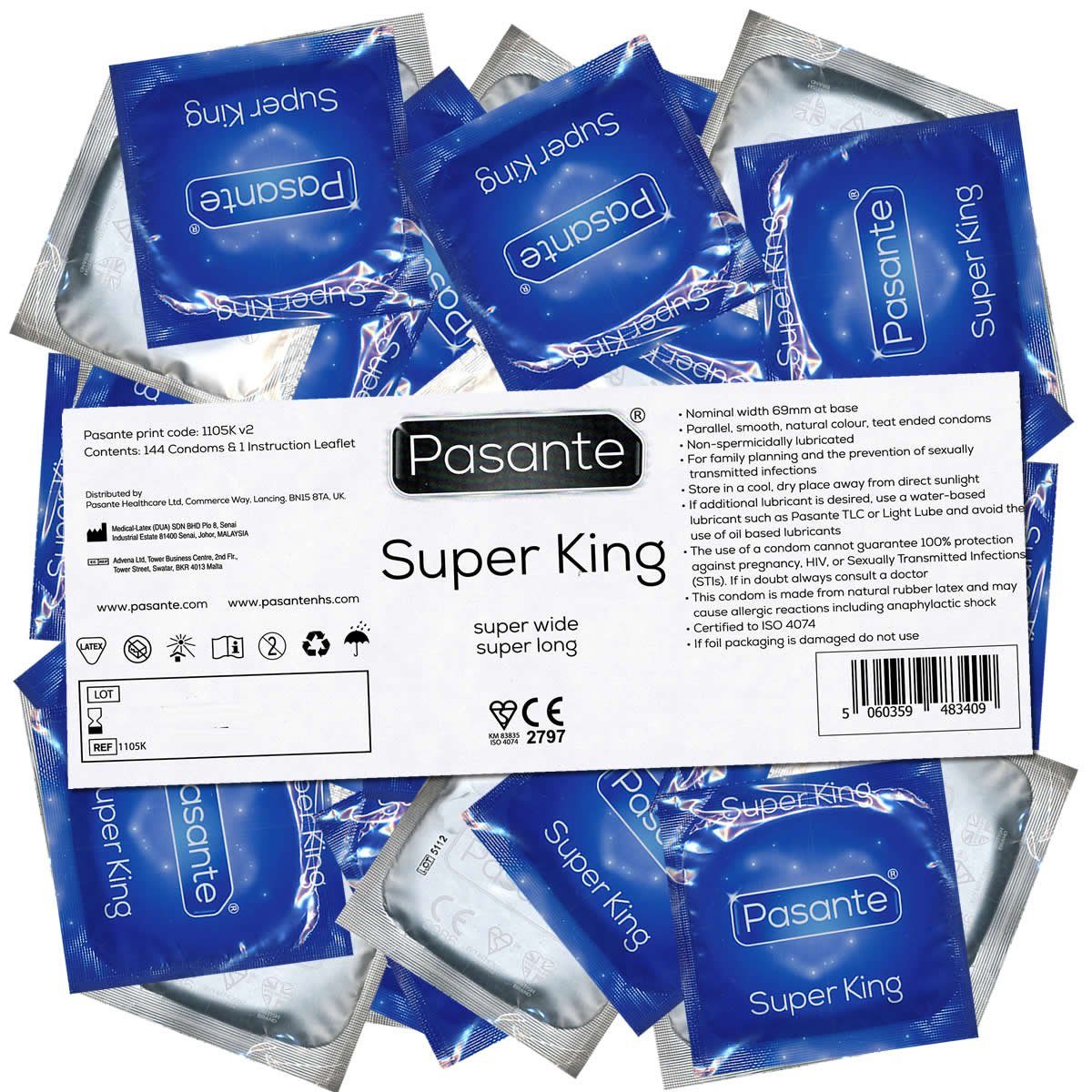 Pasante XXL-Kondome Super King Size (die größten Kondome von Pasante) Packung mit, 144 St., extrem breite Kondome für den richtig großen Penis, ideal für Männer, die viel Platz brauchen