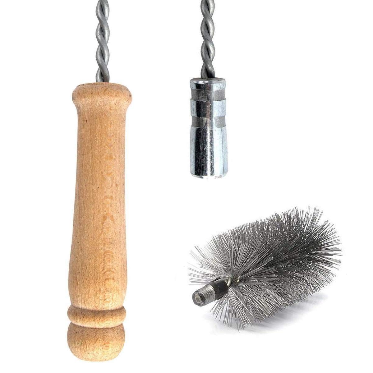 HOLZBRINK Drahtbürste FLEXIBEL Holzgriff M12 Länge 100cm, (SET, 2-teilig), 90 mm Heizkesselbürste Kesselbürsten Ofenbürste Ofenrohr reinigen