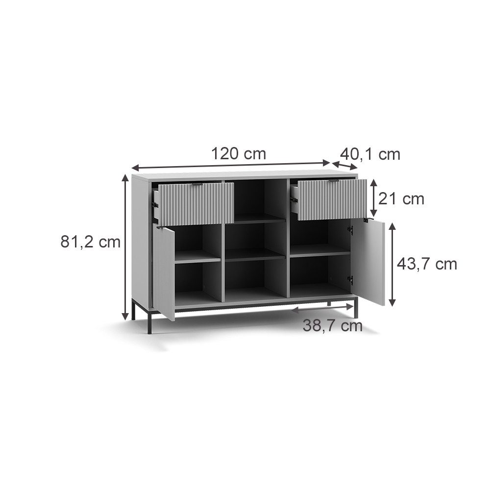 Vicco Kommode Eliza, Grau, 120 x 81.2 cm mit 2 Schubladen und 2 Türen (1 St)