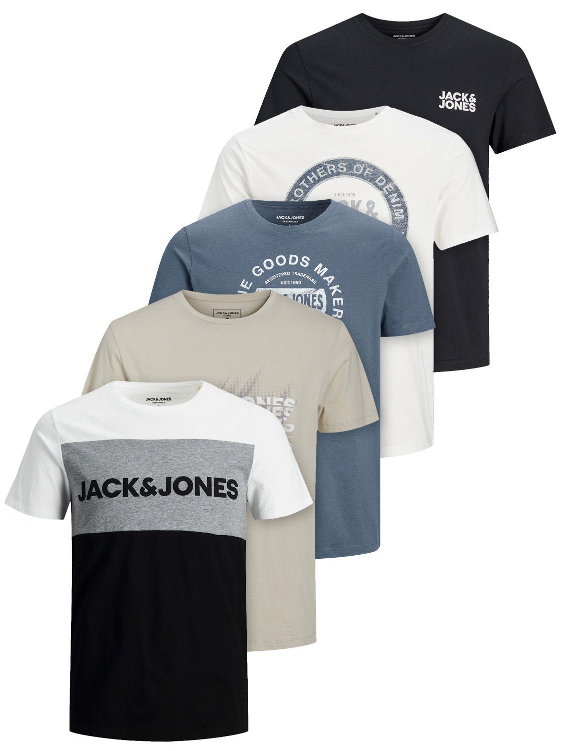 Jack & Jones Print-Shirt Print T-Shirt Vel (5-tlg) 5 T-Shirts in verschiedenen Farben und unterschiedlichen Motiven Mix11