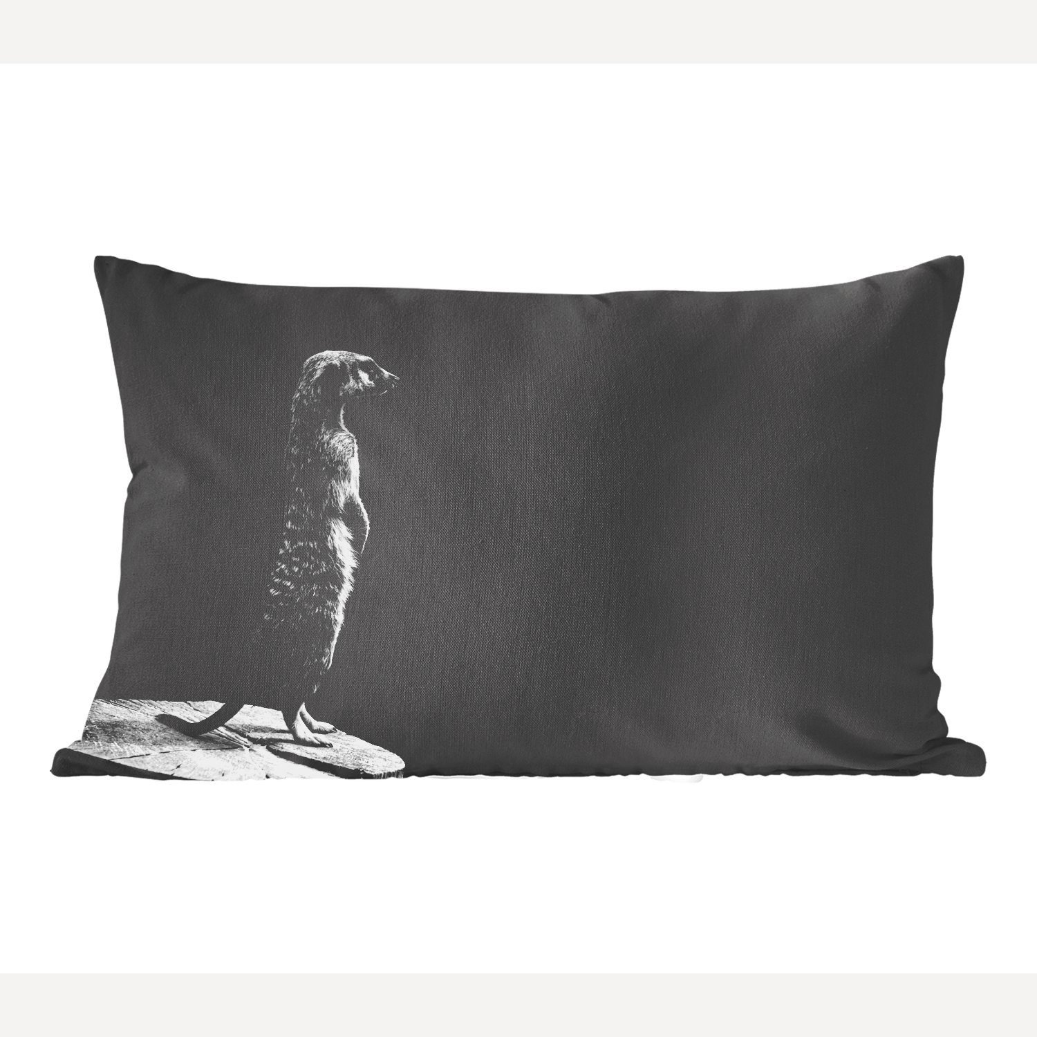 Dekokissen Dekokissen für Erdmännchen und Dekoration, mit Zierkissen, weiß, Wohzimmer Hintergrund schwarzen schwarz Schlafzimmer - Füllung, MuchoWow