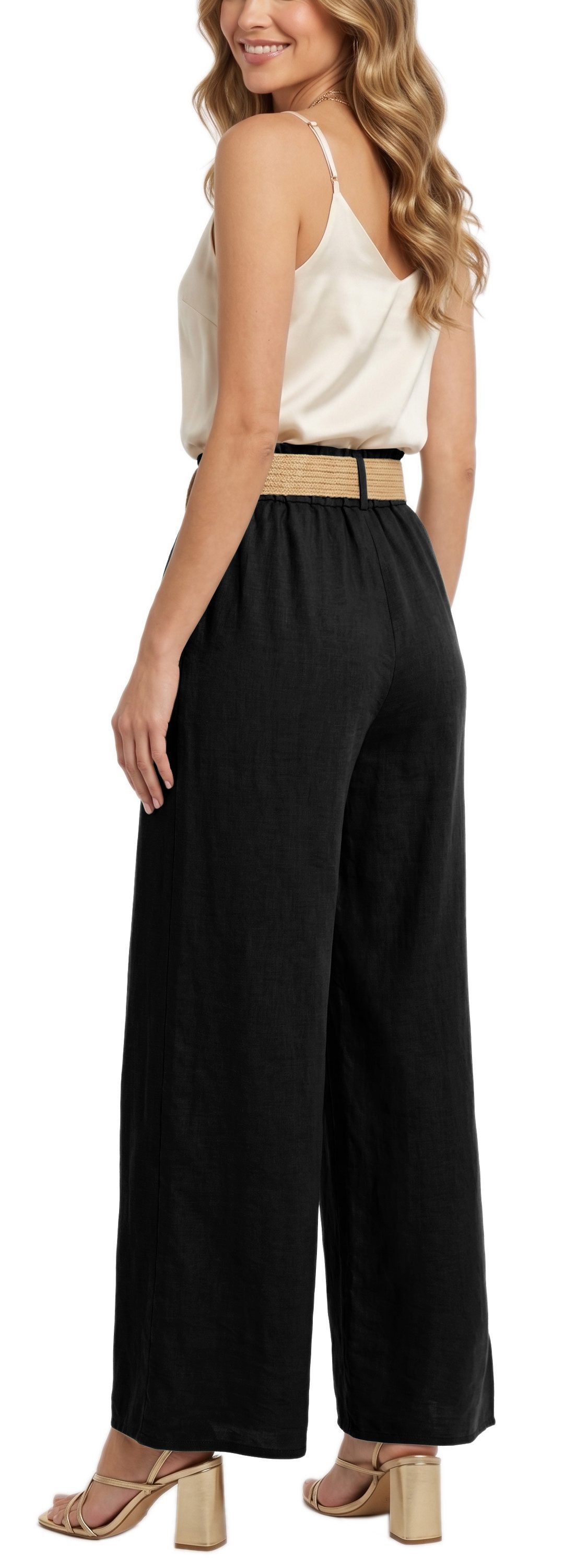 dy_mode Palazzohose Damen High Waist Palazzohose Weitbein Hose Schlupfhose Sommer Strand in Unifarbe, High Waist, mit elastischem Bund