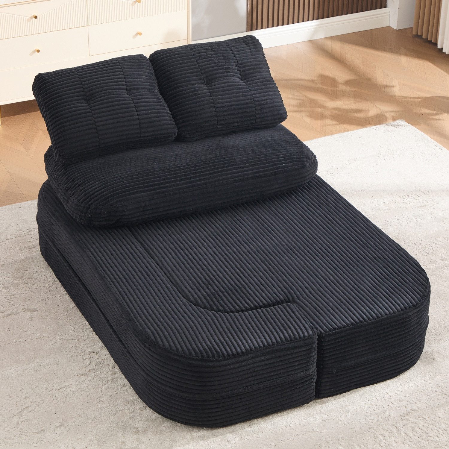 ANYSUN Sofa Cord-Schlafsof, Schlafsessel 2-in-1,Loungesofa mit Liegefunktion, Komprimiertes Bodensofa mit Verstellbaren Armlehnen, 2 Getränkehaltern, Lesesessel bequem, fur Wohnzimmer, Büro & Wohnung,Apartment Büro