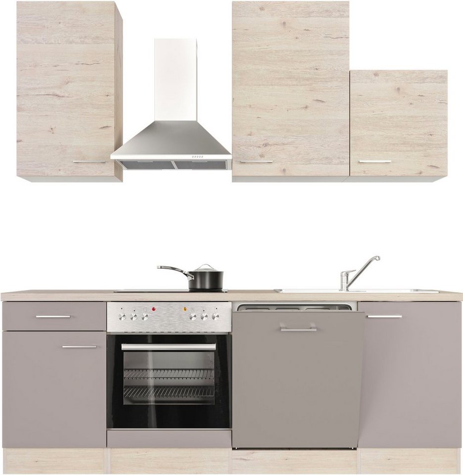 Flex-Well Küche Riva, mit E-Geräten, Breite 220 cm, in vielen Farbvarianten  erhältlich, Mit 38 mm starker Arbeitsplatte, Metallgriff