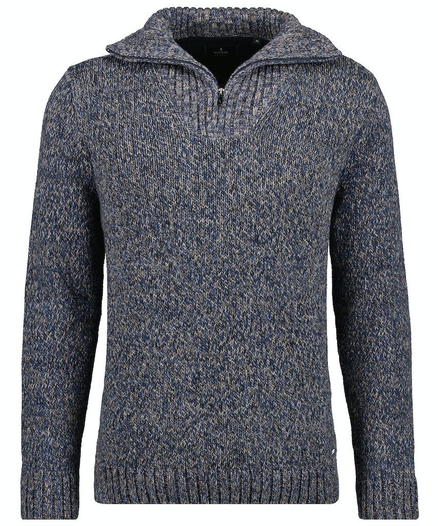 RAGMAN V-Ausschnitt-Pullover Tweed mit Troyer und Zip
