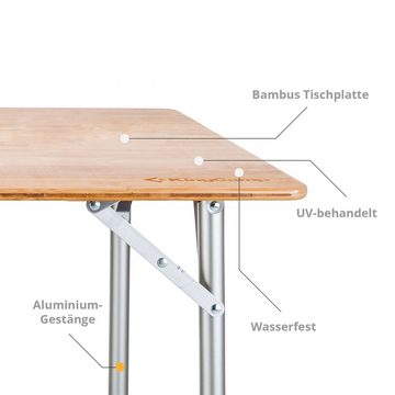 KingCamp Campingtisch Falt Tisch Camping Klapptisch Alu, Bambus Holz Stufenlos Verstellbar