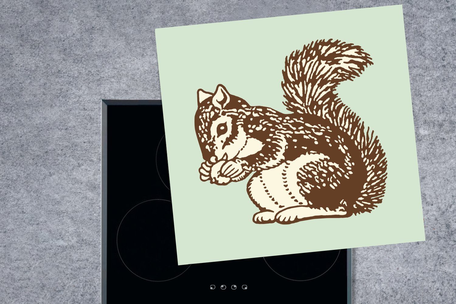 MuchoWow Herdblende-/Abdeckplatte Eine Illustration eines Eichel, Arbeitsplatte Vinyl, Eichhörnchens küche einer Ceranfeldabdeckung, 78x78 (1 für cm, mit tlg)