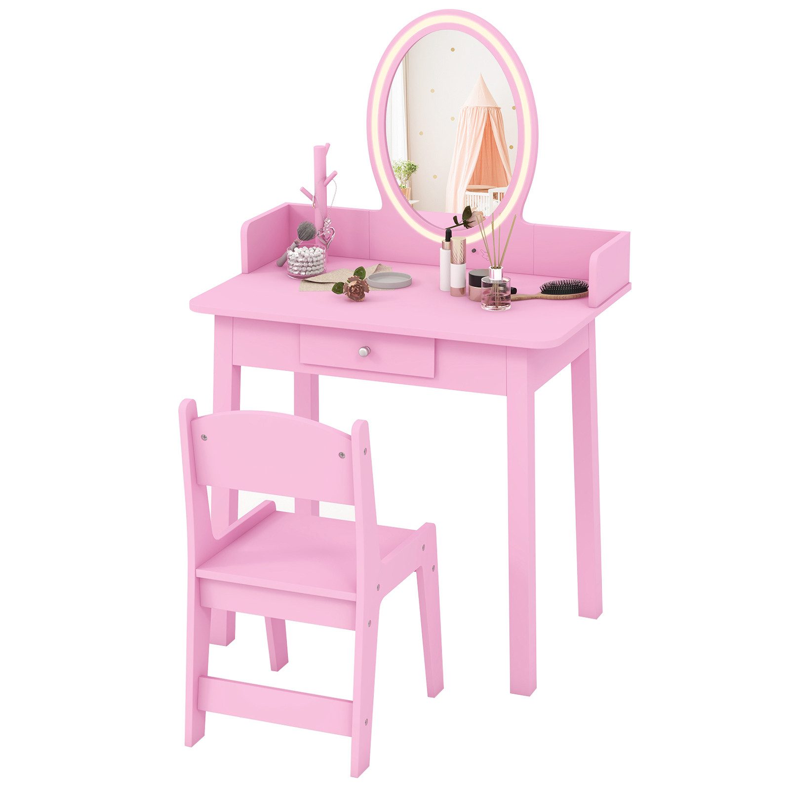 COSTWAY Schminktisch, Kinder Frisiertisch Set mit Stuhl günstig online kaufen