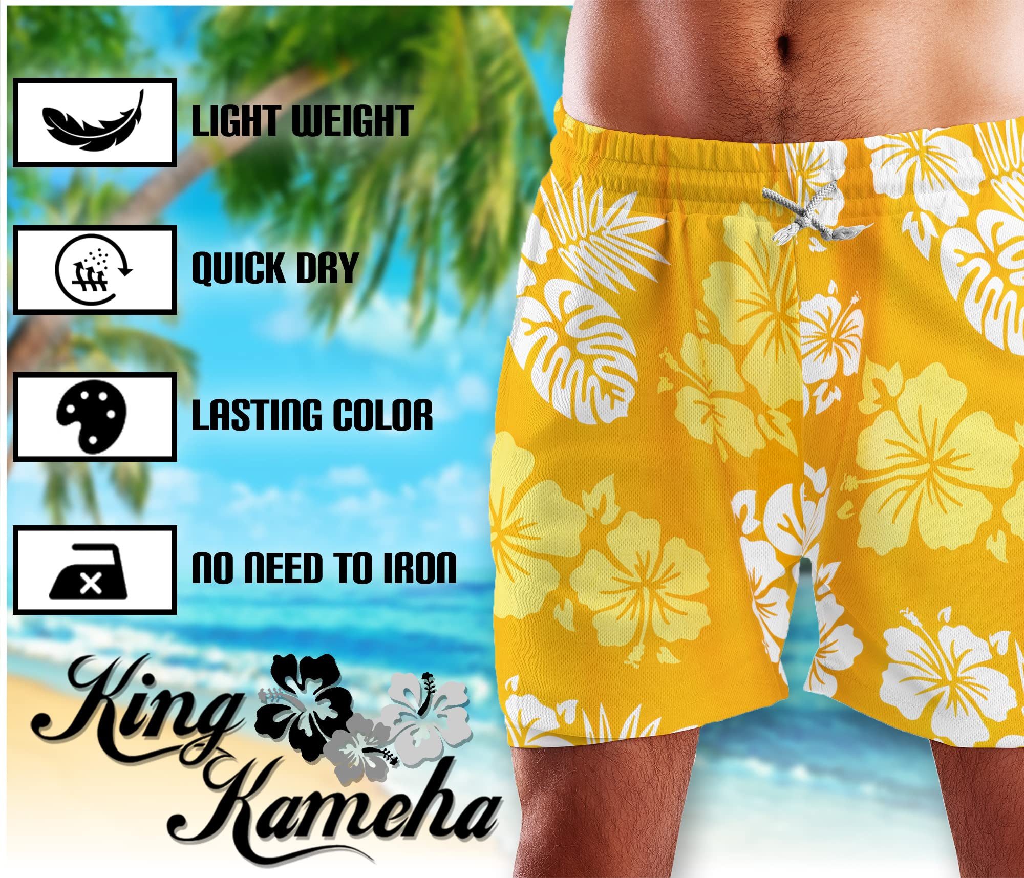 King Kameha Badeshorts Mono Hibiscus Hawaii Bade-Shorts Mesh-Einsatz Verschluss Kordelzug Mit integriertem Mesh-Innenslip für extra Komfort
