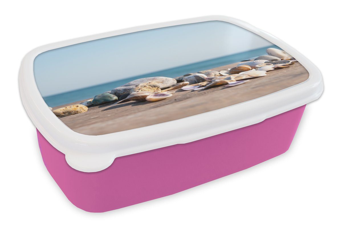 Kinder, Sommer für Kunststoff MuchoWow Snackbox, - rosa - Lunchbox Meer - Mädchen, - Erwachsene, Brotdose (2-tlg), Kunststoff, Muscheln Brotbox Strand Sonne,