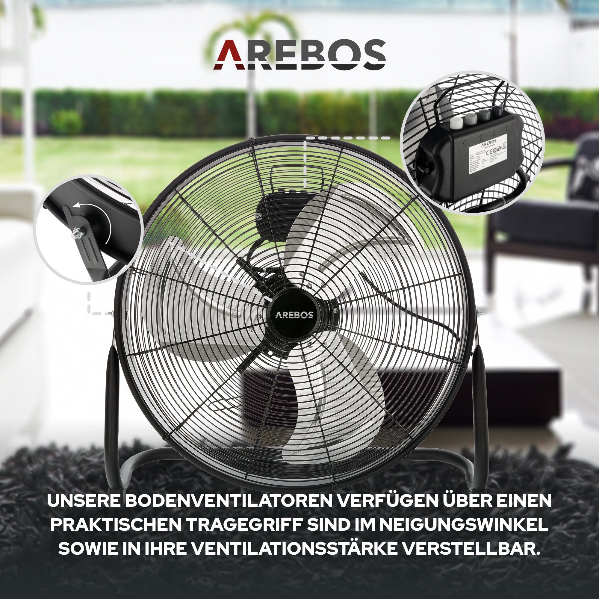 Windmaschine, Arebos cm, Bodenventilator 50 3 Ventilator, Ø Geschwindigkeitsstufen