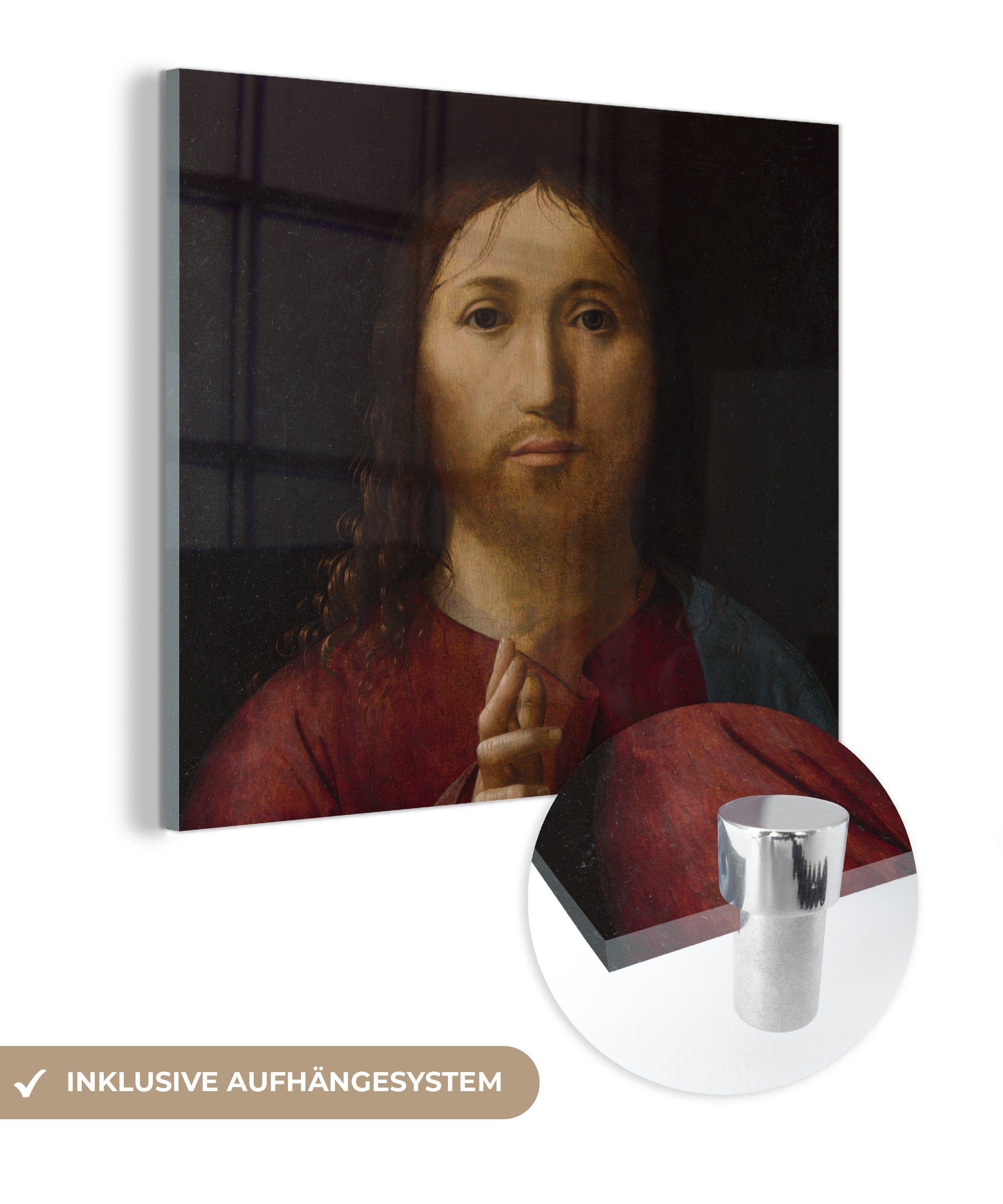 MuchoWow Acrylglasbild Segen Christi - Antonello da Messina, (1 St), Glasbilder - Bilder auf Glas Wandbild - Foto auf Glas - Wanddekoration
