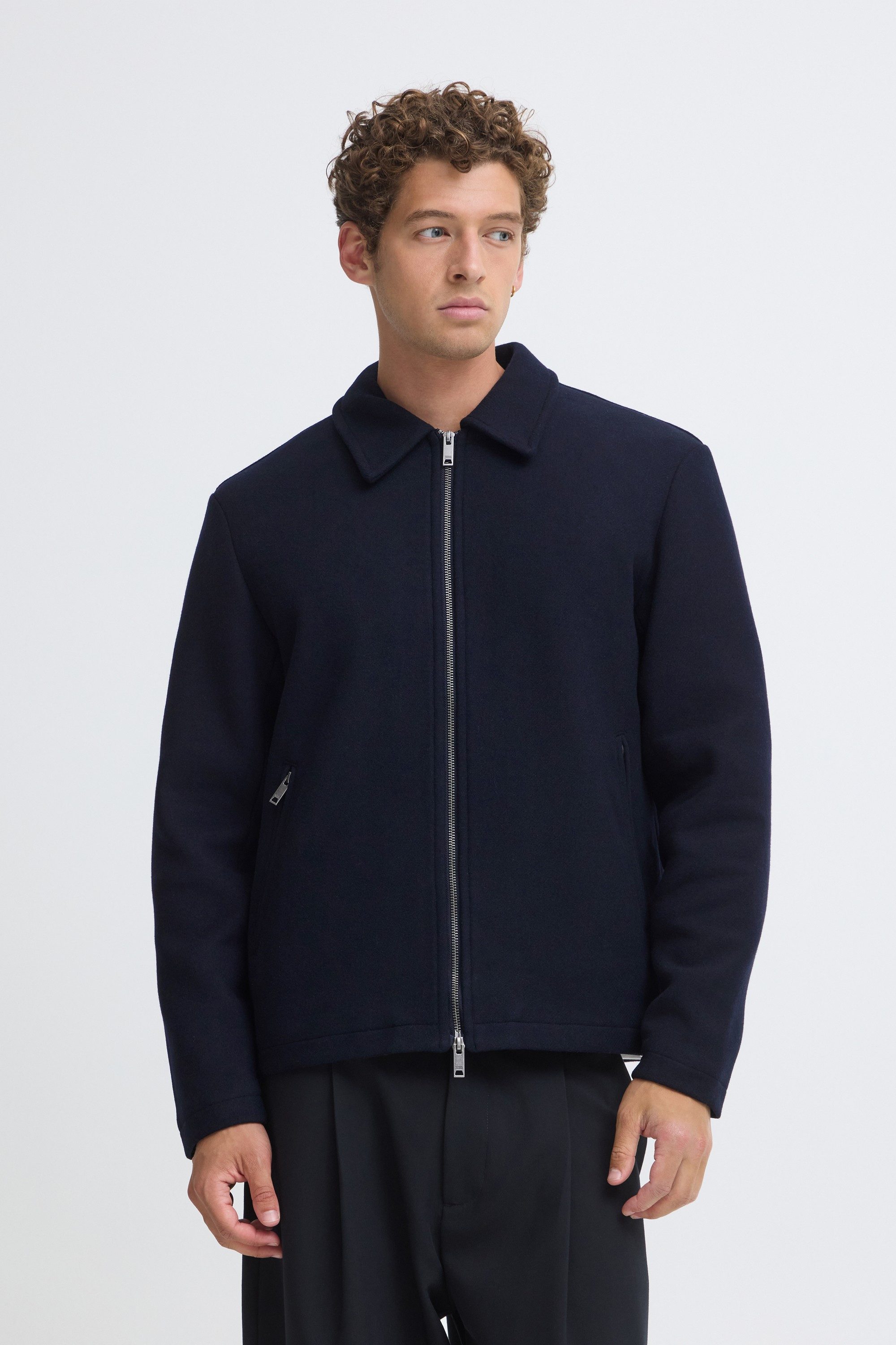 Casual Friday Wolljacke CFMags Stilvolle Jacke mit Kragen und Reißverschlusstaschen