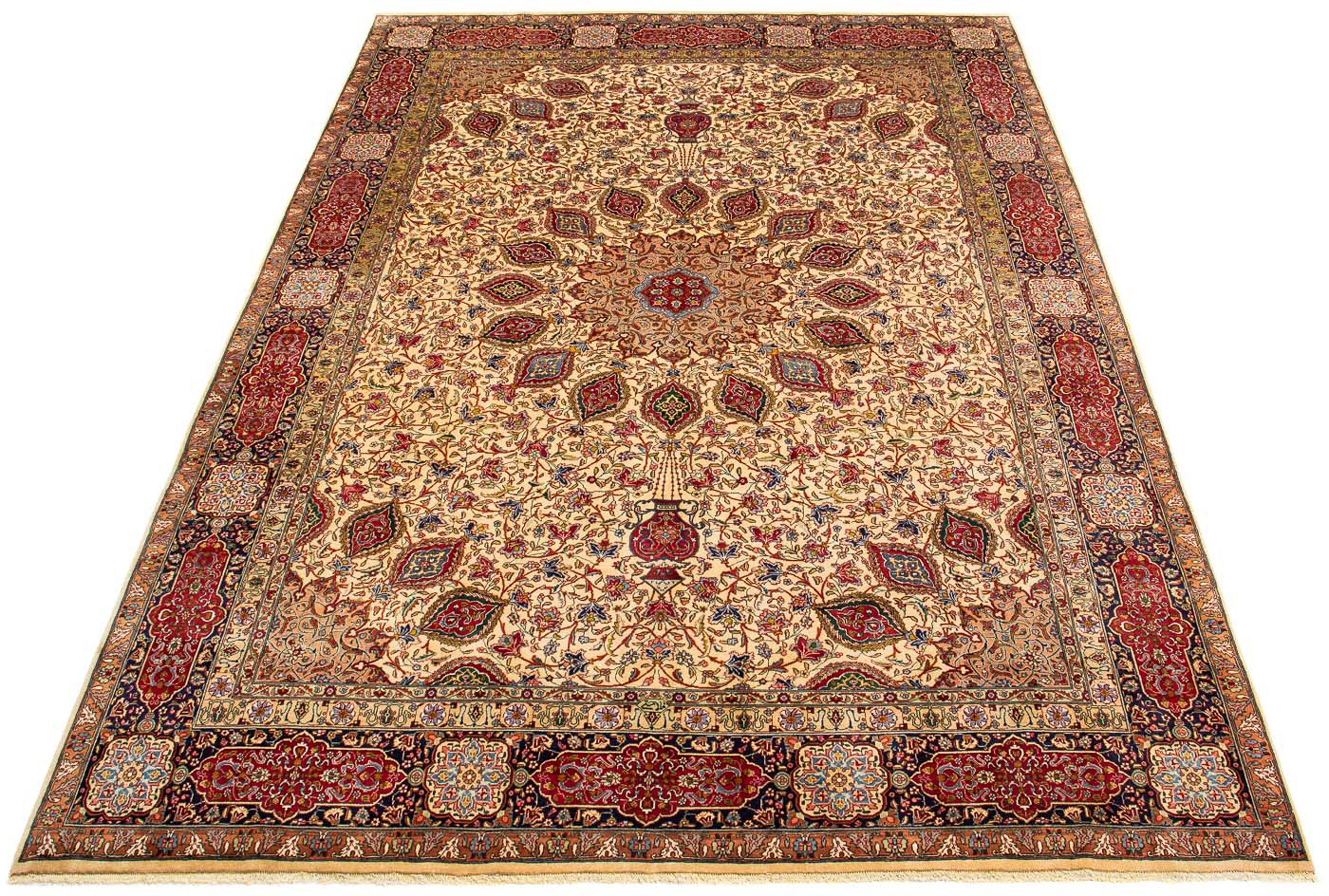 Orientteppich Perser - Täbriz - Royal - 393 x 290 cm - hellbraun, morgenland, rechteckig, Höhe: 7 mm, Wohnzimmer, Handgeknüpft, Einzelstück mit Zertifikat