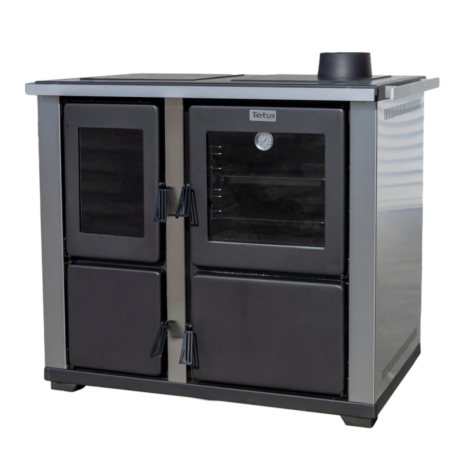 Teba Therm Kaminofen Kaminofen mit Backfach und Herdplatte Teba TKS 18 Holzofen 10 kW, Zeitbrand, Dauerbrand