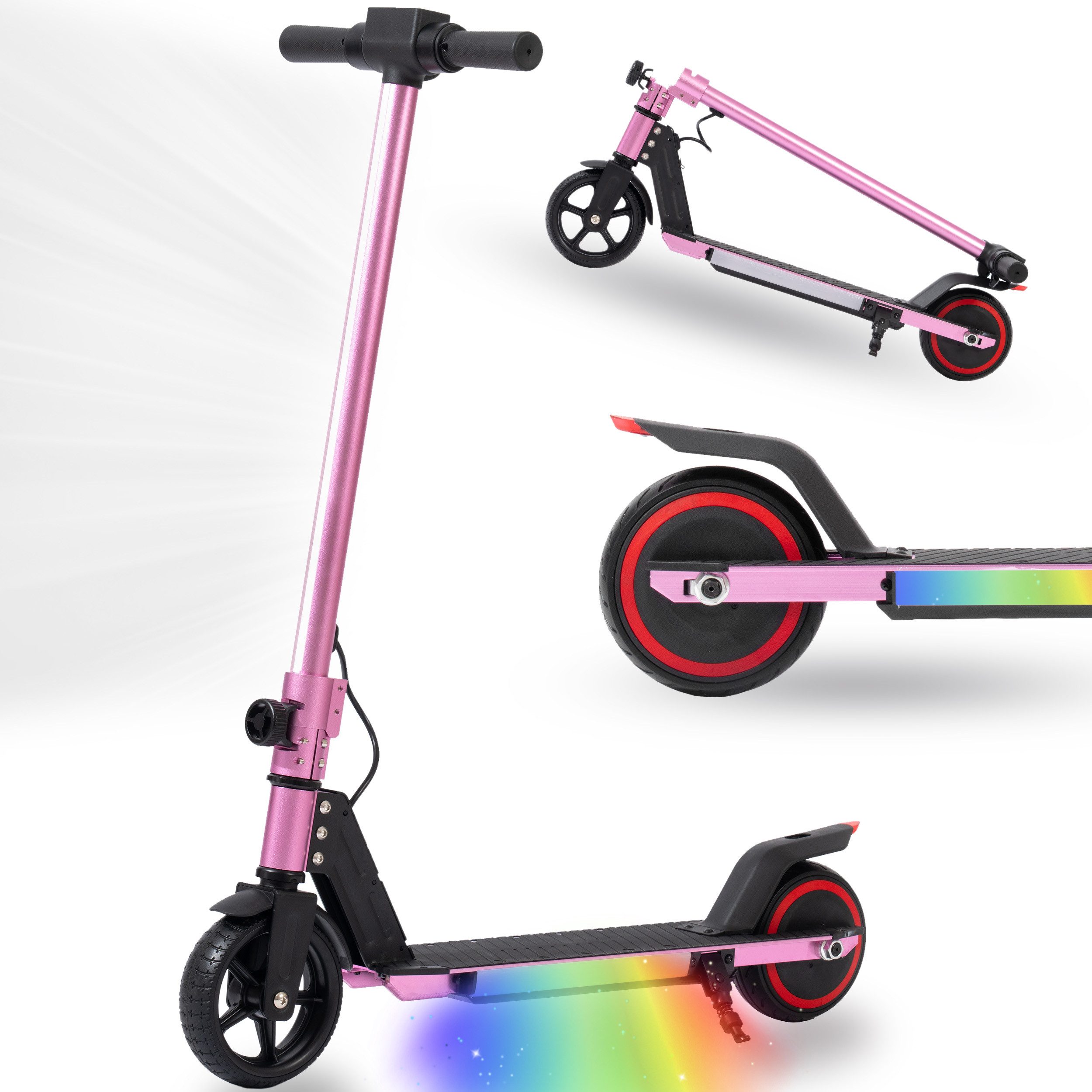 Vankel Elektro-Kinderroller für 6-15 Jahren, 6,5'' E-Roller, max. 5-8km, klappbar, Belastbarkeit 50 kg, 14km/h, faltbarer Cityroller, mit Beleuchtung, EBS+Fußbremse