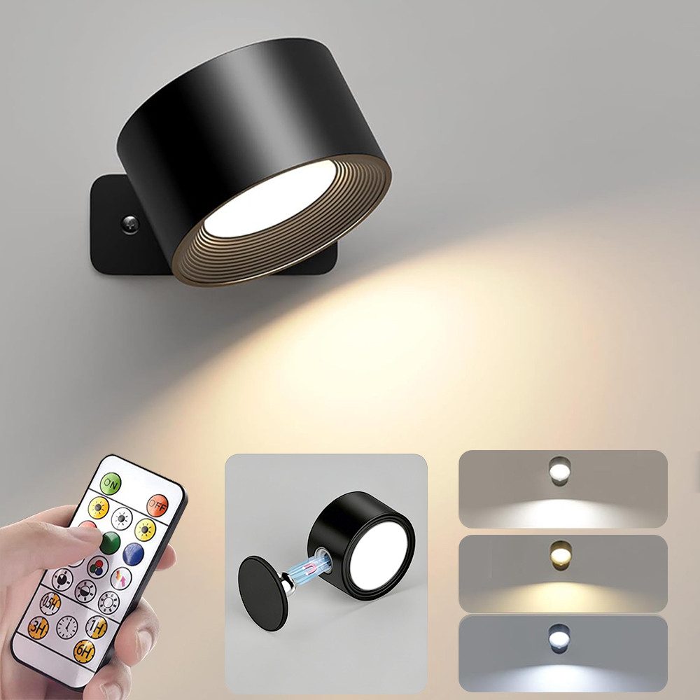 TUWENA LED Wandstrahler LED Wandleuchte Innen, 360°Drehbare Touch-Steuerung Wandlampe mit, 3 Dimmbar, 3 Farbtemperaturen, 16 RGB Farben, Touch und Fernbedienung