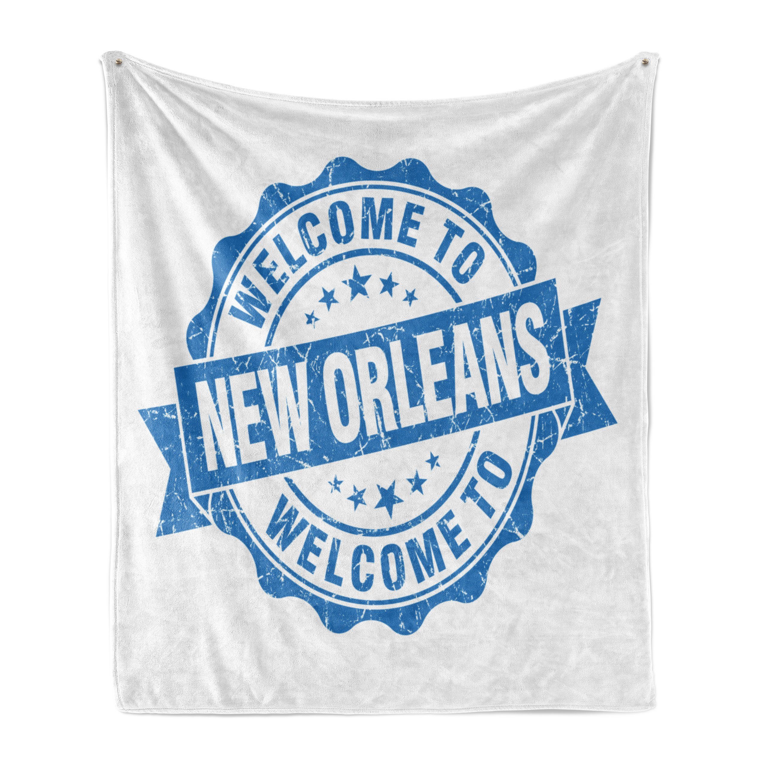 Wohndecke Gemütlicher Plüsch für den Innen- und Außenbereich, Abakuhaus, New Orleans Willkommen Stadt Stamp