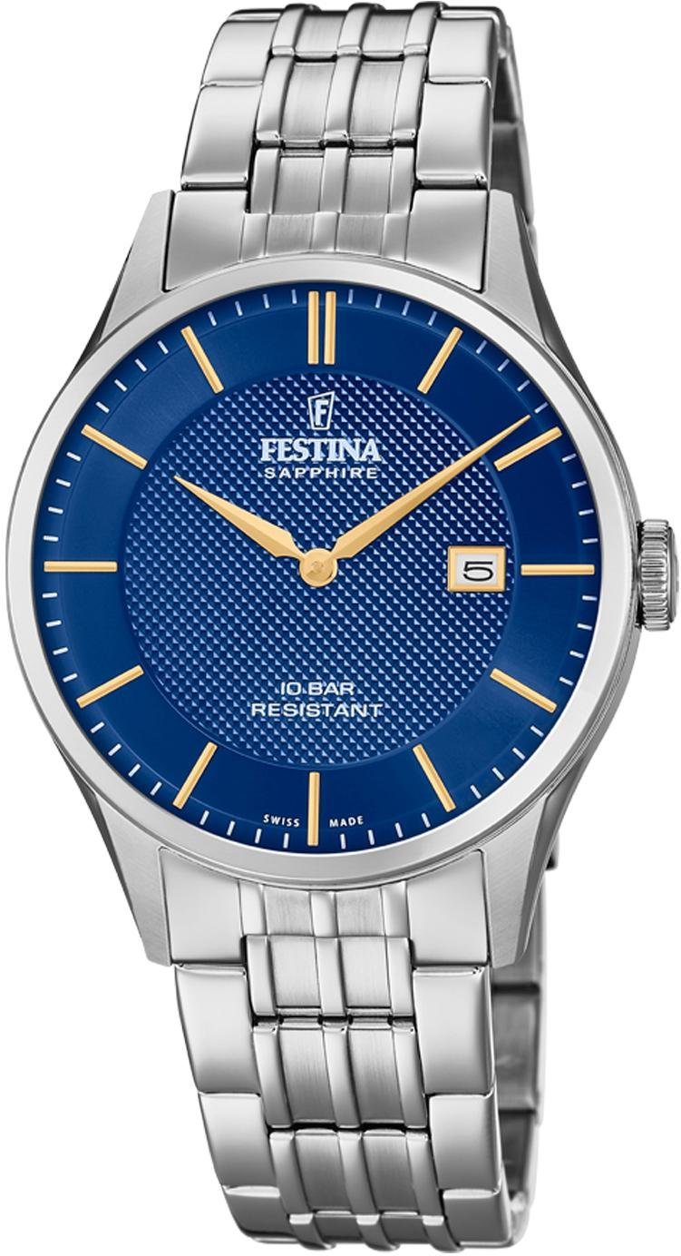 Festina Quarzuhr Swiss Made Collection F20005/3, Armbanduhr, Herrenuhr, Damenuhr, Edelstahlarmband, bis 10 bar wasserd.