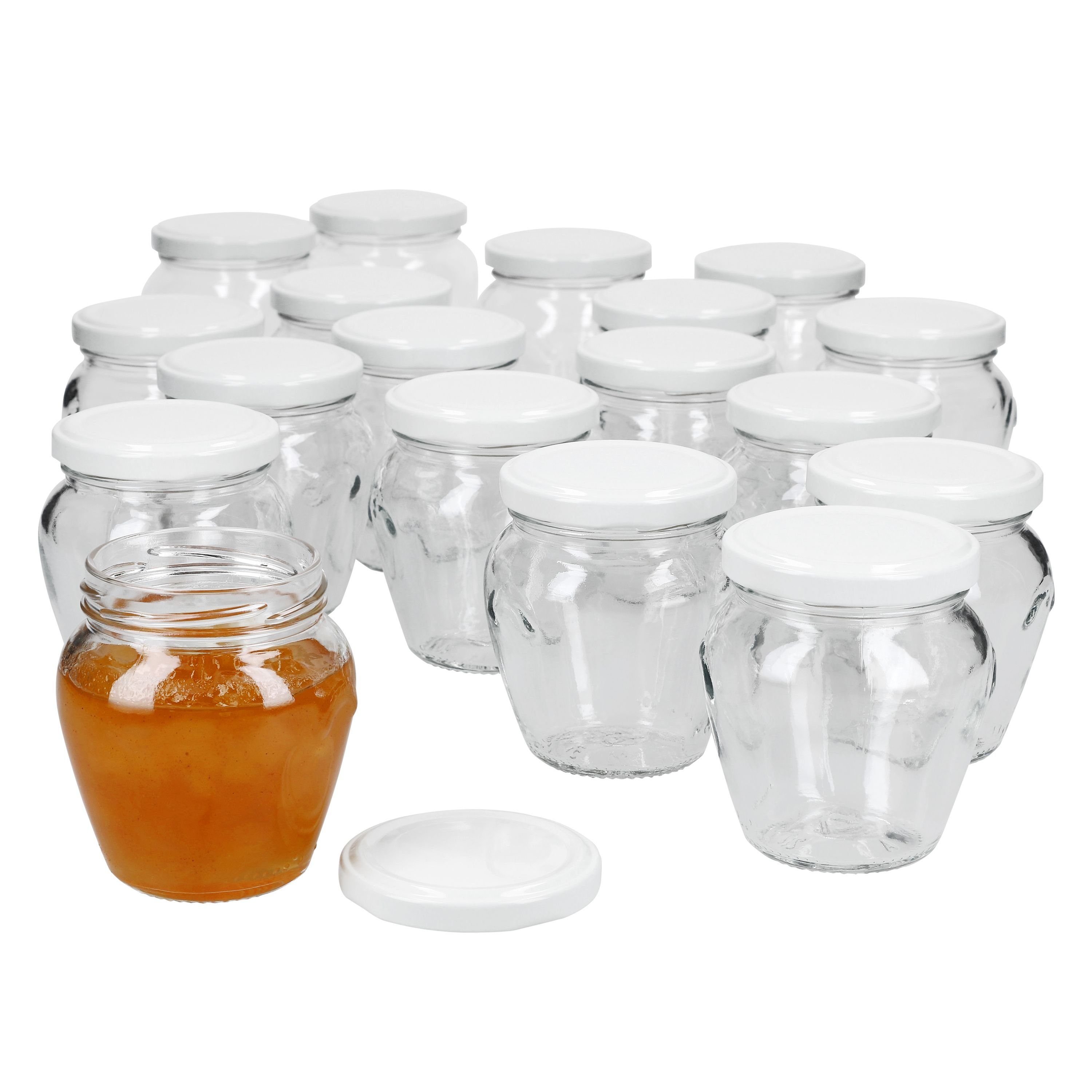 MamboCat Vorratsglas 18er Set Marmeladenglas Vaso Orcio 212ml + To63 Deckel weiß, Glas