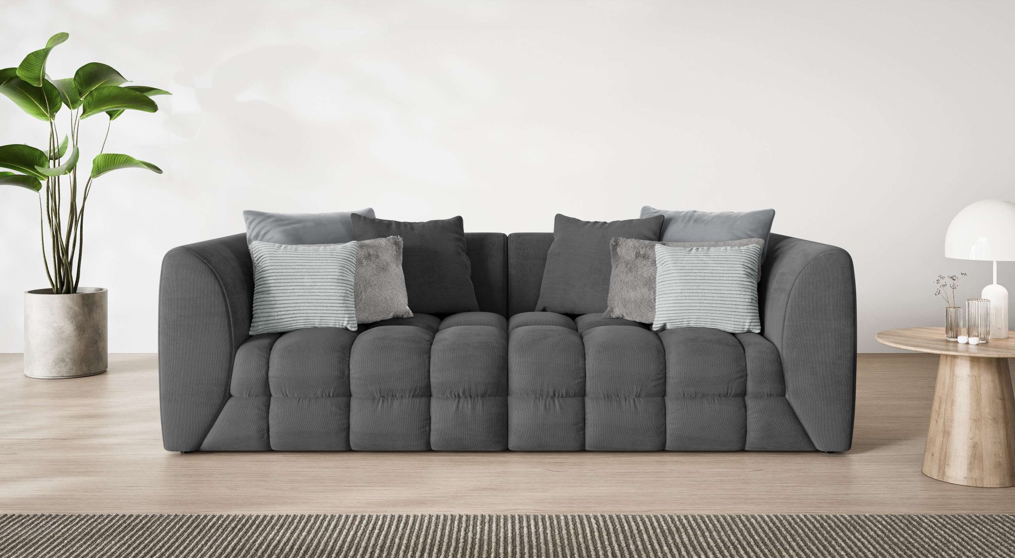 s.Oliver Big-Sofa COBBO 3-Sitzer Design-Sofa Bubble-Optik, Maße B/T/H: 259/126/104 cm, mit vielen Kissen, moderne Steppung und hoher Sitzkomfort
