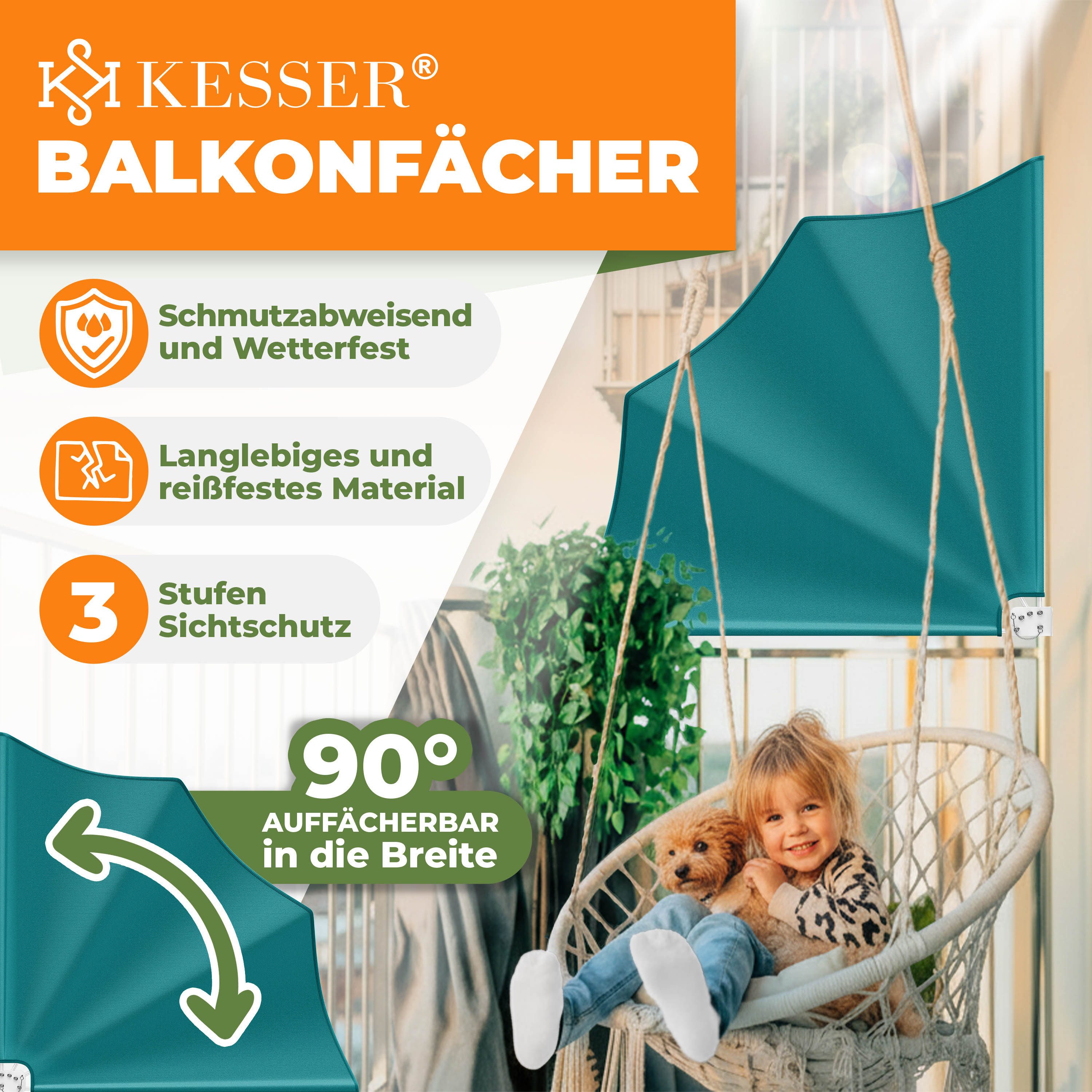 KESSER Balkonsichtschutz Balkonfächer klappbar mit Wandhalterung 140x140cm Markise Sichtschutz
