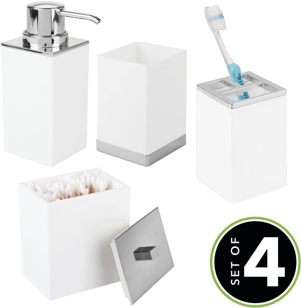mDesign Badaccessoire-Set mDesign Badzubehör Zahnbürstenhalter Seifenspender Organizer 4er Set – Bild 3 von 5