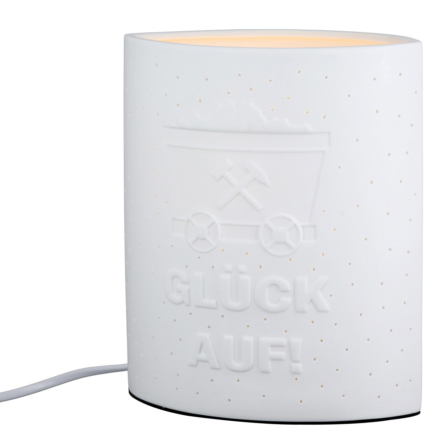 GILDE Tischleuchte GLÜCK AUF! Tischleuchte - weiß - Porzellan - Höhe 20cm x Breite 17cm, Tischlampe - Schreibtischlampe - Nachttischlampe