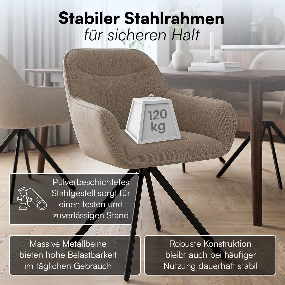 skølm Esszimmerstuhl Thokk Drehstuhl mit Leinenbezug (2er Set, hellbraun, bis 150 kg), Küchenstuhl, höhenverstellbar & drehbar, verfügbar als 4er/6er Set