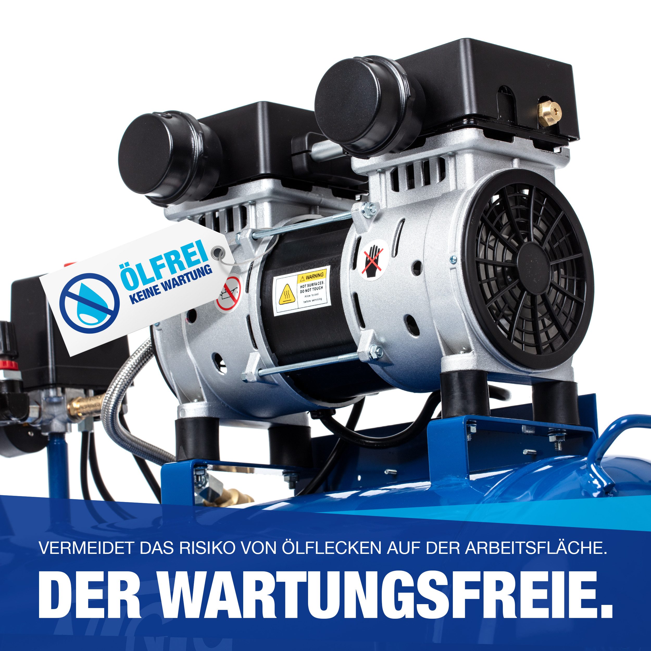 NTG Nutzfahrzeug Technik GmbH Kompressor NTG Silent Kompressor 9 Bar 50 L Tank 1470W Starke Leistung Ölfrei, max. 9 bar, 50 l, 2 PS, 9 Bar, Ablass Ventil, Super Leise, Ölfrei