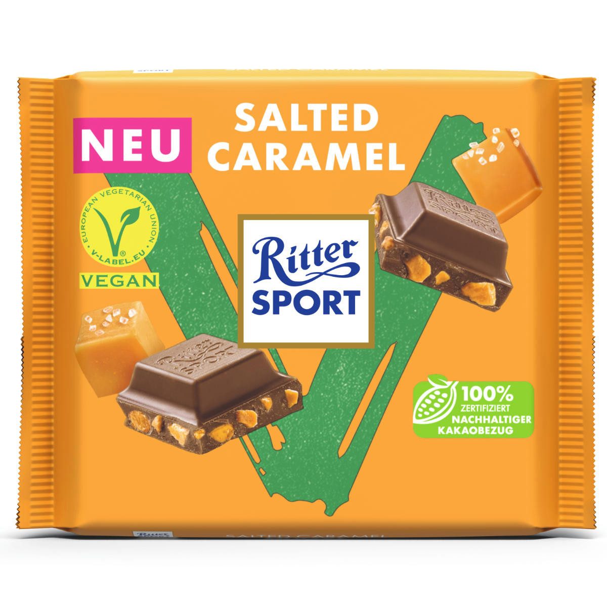 Ritter SPORT Schokolade, Ritter Sport Vegan Salted Caramel Vegane Edition Schoko Tafel 100g