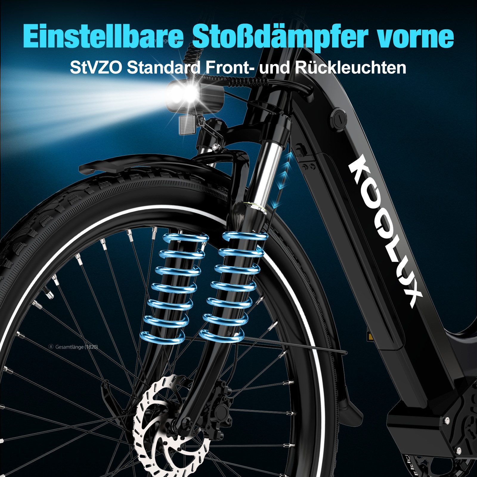 KOOLUX E-Bike Elektrofahrrad für Damen/Herren Reichweite 65-90 km elektro-cityrad, Heckmotor, 720 Wh, 27,5" Elektrofahrrad 7-Gang Shimano 48V15AH Herausnehmbare Batterie
