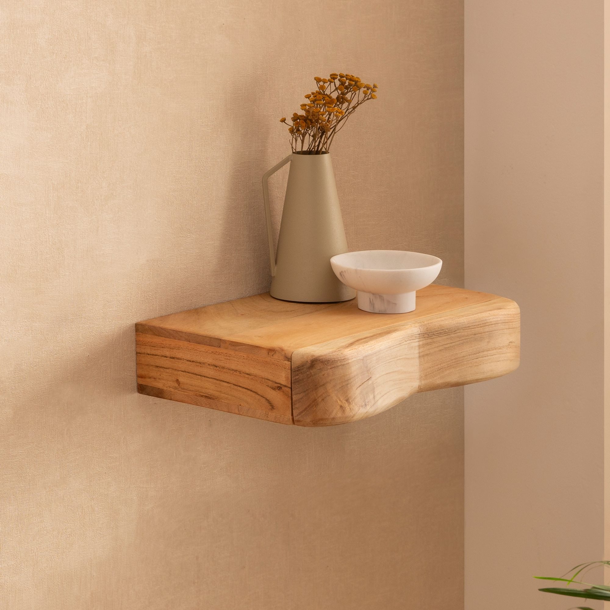 FINEBUY Wandregal FB74733 Schweberegal Akazie Massivholz 40cm Regal Wandboard Schublade, Massivholz Wandregal mit Schubladen, Praktische Ablage für moderne Wohnräume