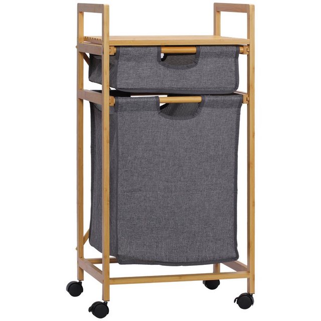 HOMCOM Wäschekorb mit Schublade, 4 Räder (Set, 1 St., 1 x Wäschekorb), Breite 35 cm, aus Bambus