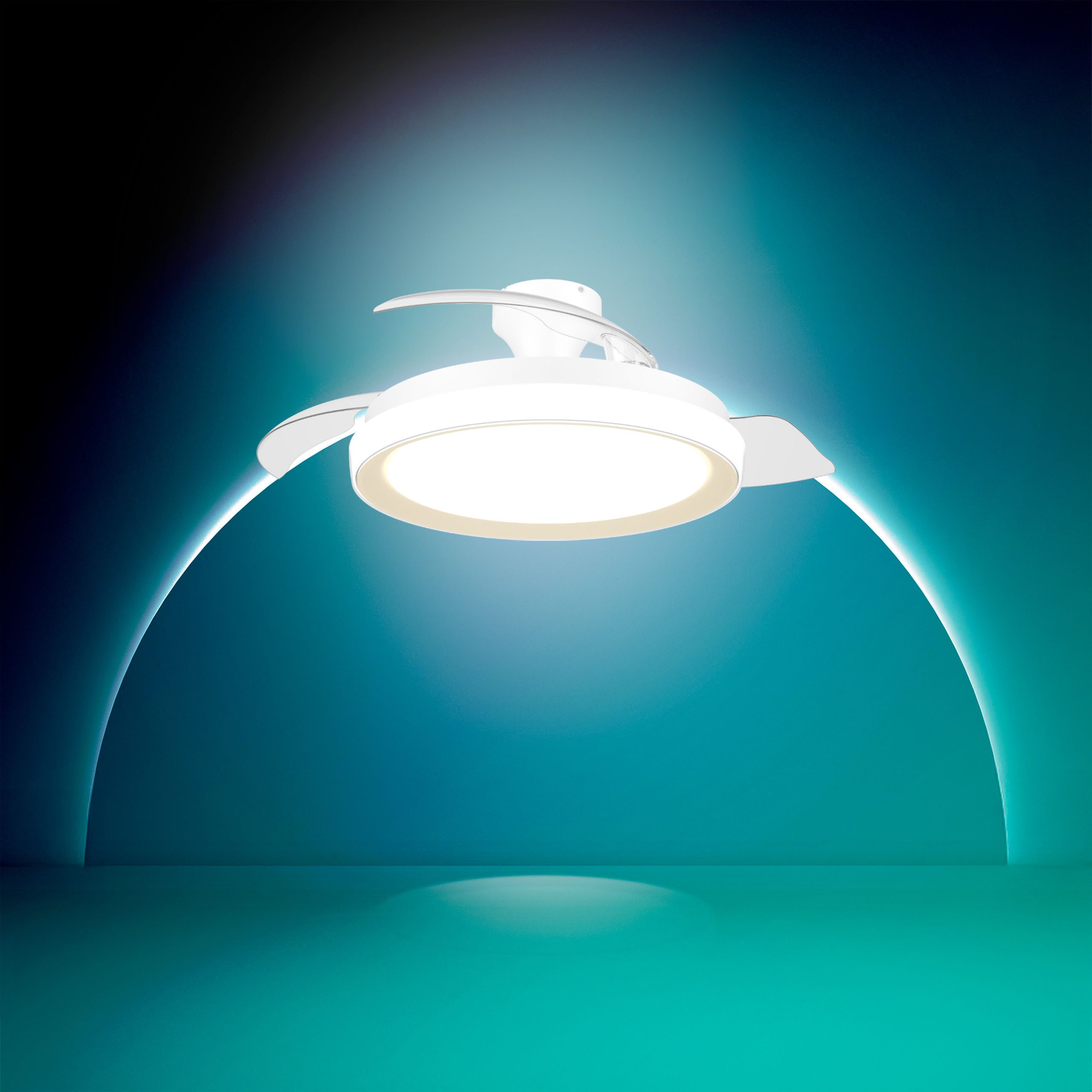 Philips LED Deckenleuchte Bliss 35W DC-Ventilator 28W, einziehbare Rotorblätter, Glitzeroptik, CCT - über Fernbedienung, Dimmer, Dimmfunktion, Ein-/Ausschalter, Farbsteuerung, Fernbedienung, Infrarot inkl., Memoryfunktion, Ventilatorfunktion, dimmbar über Fernbedienung, mehrere Helligkeitsstufen, LED fest integriert, warmweiß - kaltweiß, 2700-6500 Kelvin, dimmbar mit Fernbedienung, 4500 Lumen