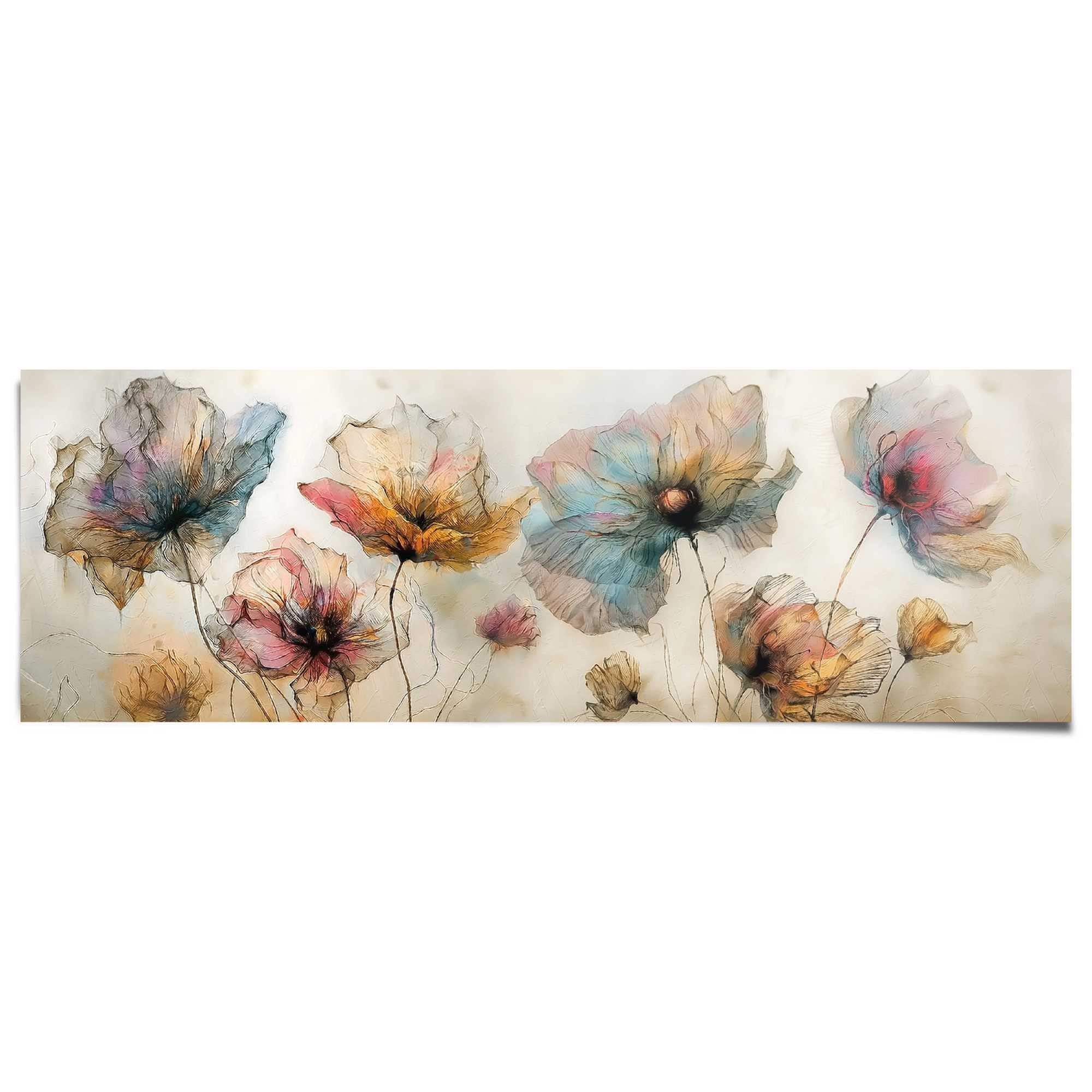Reinders! Poster Aquarell Blumen, Wohnzimmer - Beige - 170 gr. Papier - Blumen und Pflanzen - 158x53 cm
