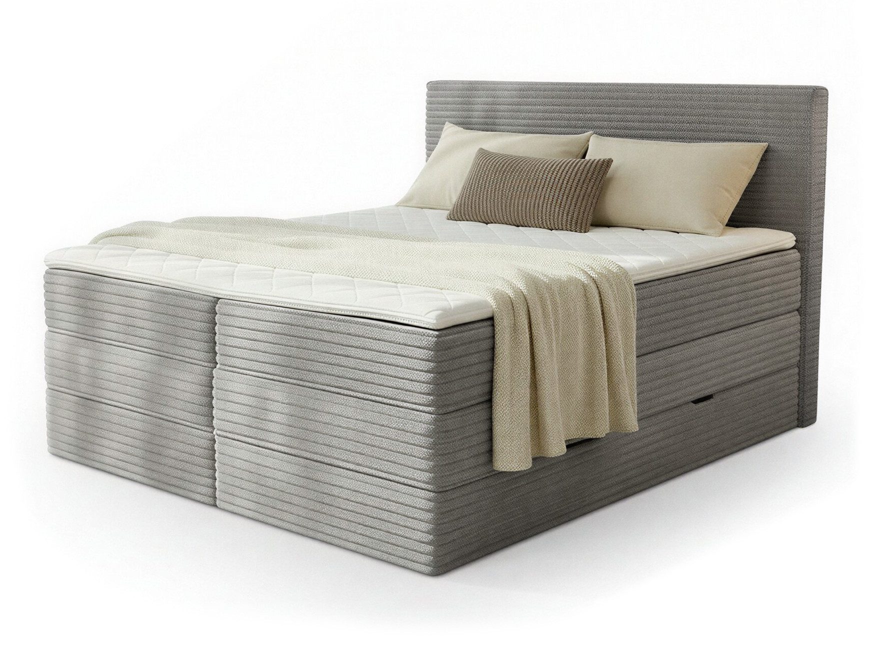 Sofnet Boxspringbett Mollo XL (2x Bettkästen, Bonellfederkern- und Taschenfederkernmatratze, Topper), Polsterbett, Doppelbett, Cord Bezug, mit Kopfteil, 140/160/180x200 cm