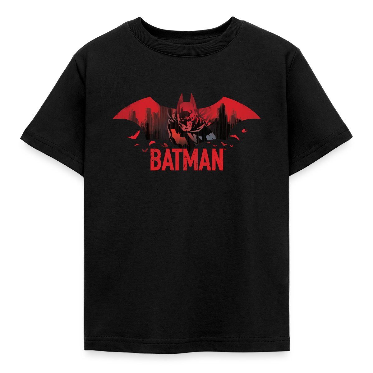 Spreadshirt T-Shirt Batman Mit Fledermäusen Und Rotem Batman-Logo Kinder T-Shirt (1-tlg)