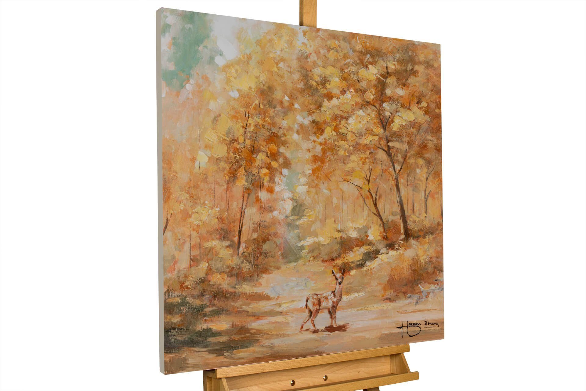 KUNSTLOFT Gemälde Golden Clearing 60x60 cm, Leinwandbild 100% HANDGEMALT Wandbild Wohnzimmer